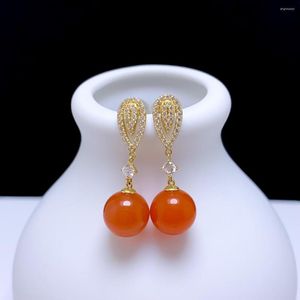 Boucles d'oreilles Shilovem 18K or jaune véritable naturel sud rouge Agate bijoux fins plante de mariage cadeau de noël Yze8.5-9665nh