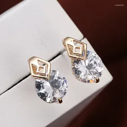 Pendientes de tuerca con trébol de diamantes de imitación brillantes para mujer, joyería de marca, aretes geométricos coreanos Kolczyki Z084