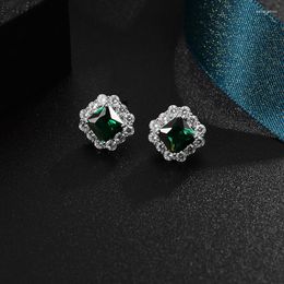 Stud -oorbellen Shineland Retro Classic Green Stone Geometric For Women Crystal Rhinestones Female Brincos trendy sieraden Gift