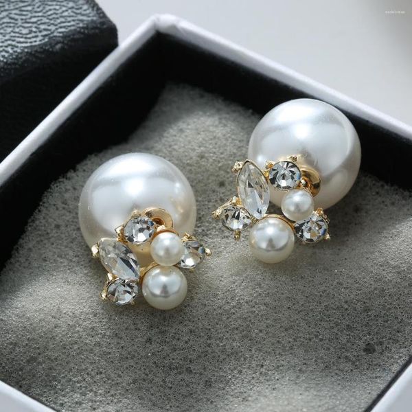 Boucles d'oreilles en strass brillant pour femmes, bijoux de personnalité Double face, fête de mariage pour filles