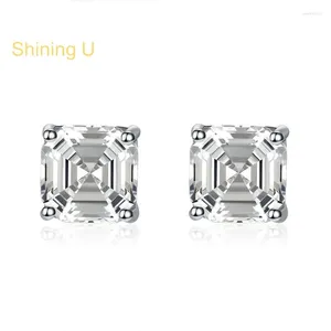 Stud -oorbellen glanzen U S925 Zilver 7 7 mm High Carbon Diamond Square For Women Fine Jewelry Anniversary