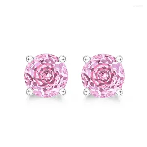 Boucles d'oreilles brillantes U S925 Gemmes roses argentés citrine 6.5 6,5 mm pour femmes Simple Fine Jewelry Givert Gift