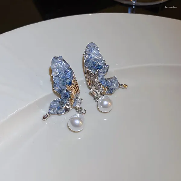 Boucles d'oreilles en cristal brillant papillon elfe, boucles d'oreilles de luxe de qualité pour femmes, ensemble de goujons féeriques en perles faites à la main