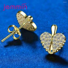 Boucles d'oreilles Stud Brilly Heart Shape Design pour les femmes charmantes Femlae jolis cadeaux 925 Sterling Silver Cubic Zirconia Crazy