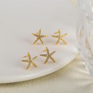 Stud -oorbellen glanzende Koreaanse stijl dames 18K koper vergulde gouden piercing sterontwerper sieraden klein 2023