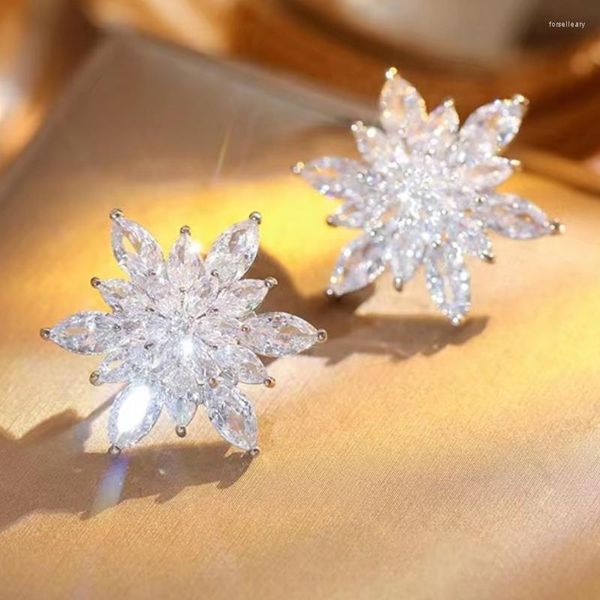 Boucles d'oreilles brillantes Zircon fleur boucle d'oreille femmes mode luxe fête strass argent coréen romantique mariage bijoux cadeau