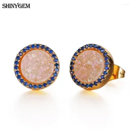 Stud -oorbellen ShinyGem 2024 Trendy 10 mm ronde sprankelende opaal kristal Druzy Micro Inlay Zirkoon Gold Pating voor vrouwencadeau