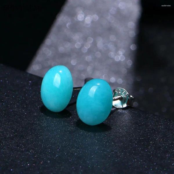 Pendientes de tuerca ShinyGem moda 7-9mm amazonita natural encanto azul ovalado gema piedra elegante joyería lindo para regalo de mujer
