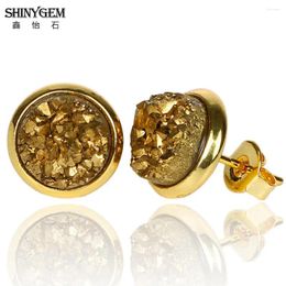 Stud -oorbellen ShinyGem onregelmatige natuursteen Druzy 6 mm/8 mm/10 mm Ronde sprankelende kristalgouden kleur vrouwelijk delicaat en mooi