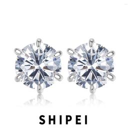 Stud -oorbellen Shipei Classic Solid 925 Sterling Silver Round Cut 1Ct White Sapphire edelsteen oor bruiloft verloving Fijne sieraden