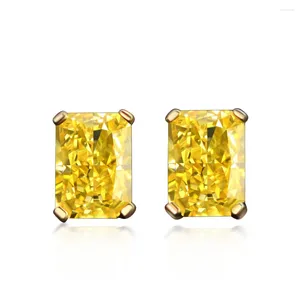 Boucles d'oreilles Shipei bijoux 2024 925 clous d'oreilles en argent 1 Carat rectangulaire 5 7 fleur jaune coupe minimaliste