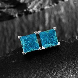 Boucles d'oreilles étalon bijoux Shipei 925 Silver 1.5ct High Carbon Diamond Sea Blue Simple Instagram Princess Square 6 Volyle