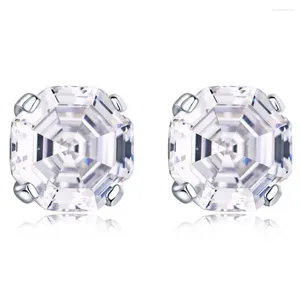 Boucles d'oreilles en argent Sterling 925, coupe Asscher, diamants à haute teneur en carbone, pierres précieuses, clous d'oreilles de fête pour femmes, bijoux fins, cadeaux