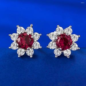 Oorknopjes Winkel 925 Sterling Zilver Ronde Cut 5 MM Ruby High Carbon Diamond Edelsteen Bloem Oorstekers Sieraden Groothandel