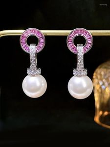 Stud Earrings Shop Luxe Fritillaria Pearl 925 Silver Set met High Carbon Diamonds eindtemperament klein en veelzijdig