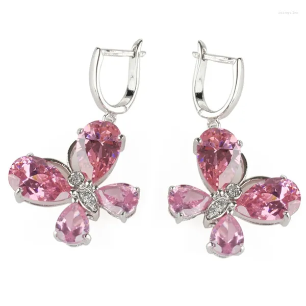Boucles d'oreilles SHUNXUNZE fiançailles bijoux de mariage accessoires pour femmes Rave commentaires rose zircon cubique plaqué rhodium R521