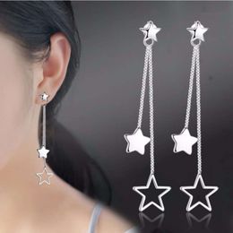Stud -oorbellen Sier Color Long Tassel Double Star Gothic For Women Accessoires Love Gift Brincos Bijoux 5Y461
