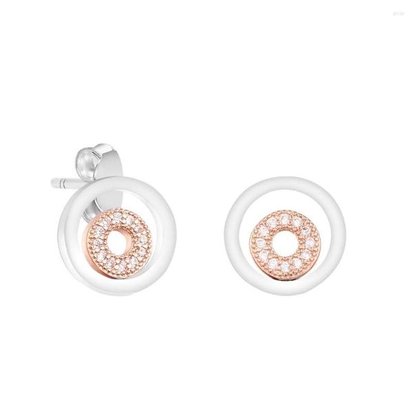 Boucles d'Oreilles Clous Signature Ronde Avec CZ Clair Sterling-Argent-Bijoux Pour Femme Luminous Brincos Oorbellen Pendientes