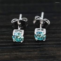 Boucles d'Oreilles Argent 925 Original 0.5-1 Carat Bleu Moissanite Rond Brillant Diamant Test Passé VVS1 Saphir Cadeau