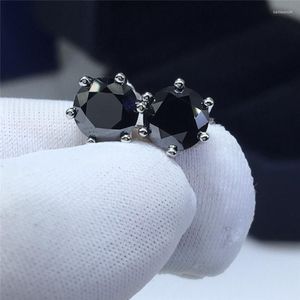 Boucles d'oreilles en argent 925, diamant rond brillant Original, Test passé Total 2 carats, pierre précieuse Moissanite noire, bijoux de fête 279D