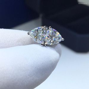 Stud -oorbellen zilver 925 Origineel Totaal 2 karaat briljante gesneden diamanttest voorbij d kleur driehoek moissaniet edelsteen sieraden