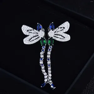 Boucles d'oreilles couleur argent CZ libellule pampilles longues femmes goutte d'eau tempérament papillon balancent rétro bijoux