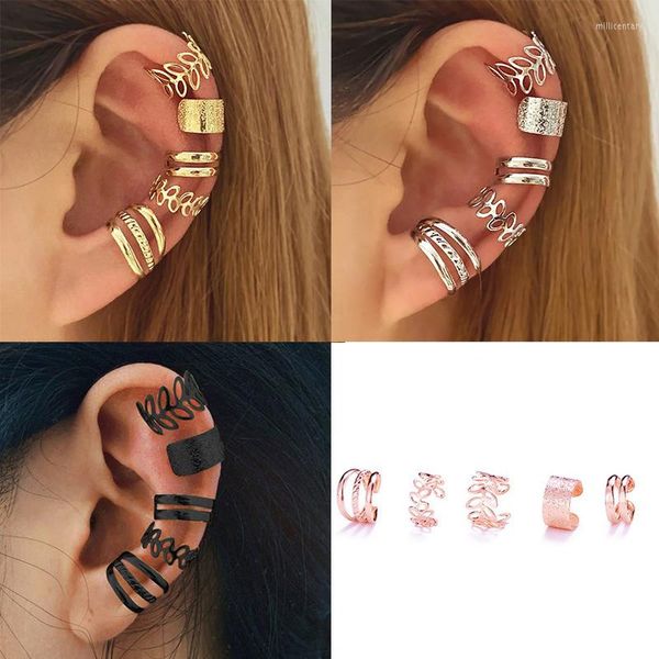 Pendientes de tuerca con Clip de hojas de Color plateado para mujeres y hombres, conjunto creativo Simple C para oreja, conjunto sin perforación, regalo de joyería de tendencia