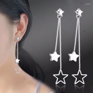 Stud -oorbellen zilveren kleur Lange Tassel Double Star Gothic For Women Accessoires Love Gift Brincos Bijoux 5Y461