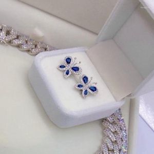 Boucles d'oreilles à tige couleur argent blanc bleu larme zircon cubique étincelant Bling Cz papillon boucle d'oreille pour femmes fille bijoux de mode