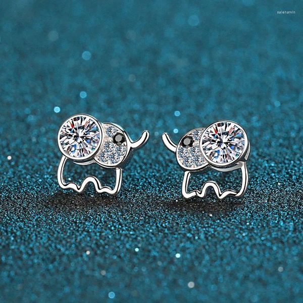 Boucles d'oreilles Silver Elephant mignon Total 1 Carat Excellent test de diamant coupé passé D Couleur haute clarté Moisanite cadeau