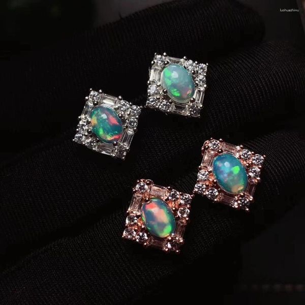 Boucles d'oreilles en argent pour femmes, opale naturelle, Sterling 925, couleur feu d'artifice, cadeau d'anniversaire, année