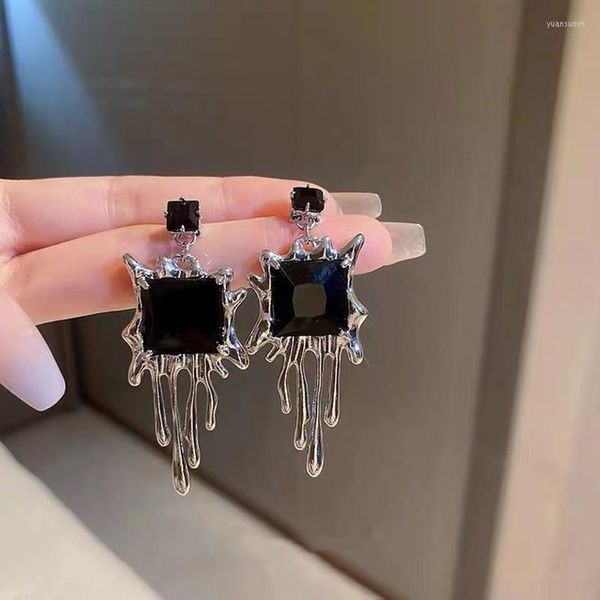 Pendientes de tuerca con aguja de plata, diamantes de imitación negros, gradiente de gota de agua, circonita cuadrada, cristal de Metal, Lava para mujeres y niñas, regalos de joyería