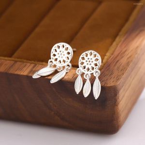 Pendientes de sementales Plumas de red de sueño de ensueño hueco plateado plateado