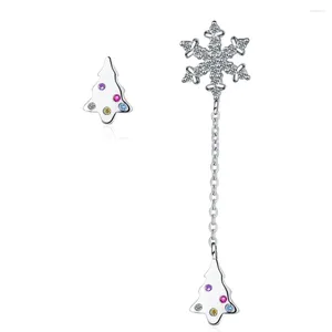 Stud -oorbellen verzilverde dames asymmetrische charme kerstboom lange tassel sneeuwvlok kristal ophangen