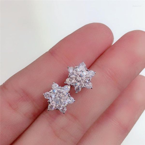 Boucles d'oreilles en argent Star Cut Diamond Test Total 2 carats Excellent VVS1 D Couleur Moissanite Flocon de neige Femmes 925 Bijoux