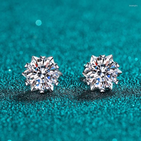 Boucles d'oreilles à tige en argent Total 2 carats excellente coupe diamant Test passé D couleur haute clarté Moissnaite flocon de neige 925 bijoux