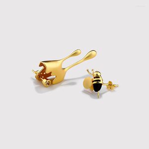 Pendientes de tuerca Silvology 925 plata esterlina abeja y miel para mujeres creativas divertidas exageración asimétrica pendiente diseñador joyería