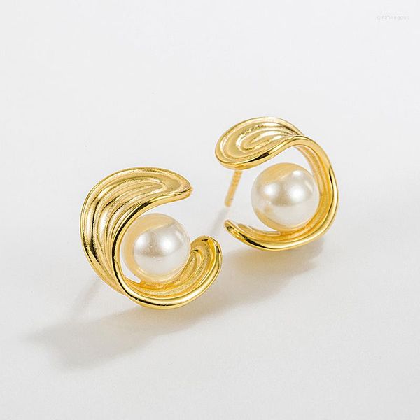 Boucles d'oreilles Silvology véritable 925 en argent Sterling coquille perle courbure boucle d'oreille pour les femmes Chic français doux conception Unique femme bijoux