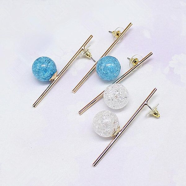 Pendientes de tuerca Simple acrílico blanco azul cuentas largo palo Metal para mujer joyería de moda regalos de fiesta