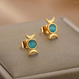 Stud -oorbellen eenvoudige schattige snoepblauw opaal voor vrouwen goud goth zon en maan piercing 2023 trend feest sieraden geschenken