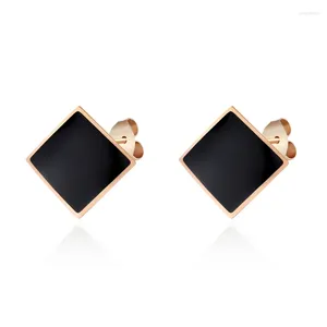 Stud -oorbellen eenvoudig ontwerp roestvrijstalen roségoud kleur gebogen zwarte email oorr earring meisjes piercing sieraden groothandel