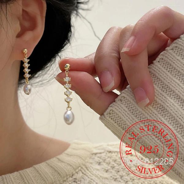 Boucles d'oreilles simples de styliste en argent Sterling 925, pompon en cristal, perle pour femmes, bijoux de perçage, cadeau de fête de mariage pour femmes
