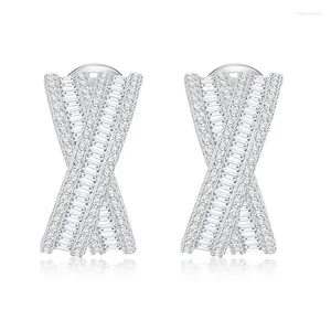 Boucles d'oreilles simples en diamant, argent S925, coupe émeraude, couches, mode