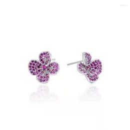 Boucles d'oreilles à tige simples, ensemble de fleurs à la mode, clous en cristal rose avec bouchons d'oreille