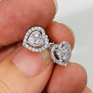 Stud Oorbellen Eenvoudige Mode Hartvormig Voor Vrouwen Witte Zirconia Romantische Vrouwelijke Oorbel Verklaring Sieraden Cadeau