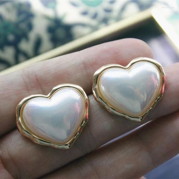 Boucles d'oreilles simples couleur or en forme de cœur, fausse perle, grande déclaration pour femmes et filles, bijoux de mariage