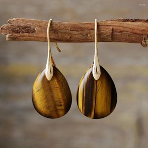 Pendientes de tuerca con gancho chapado en oro Simple, piedra de ojo de tigre colgante para mujer, joyería elegante de cristal con forma de gota de agua, regalos creativos