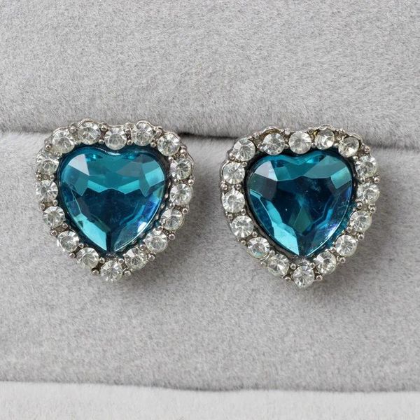 Pendientes de tuerca, anillo de cristal sencillo en forma de corazón, joyería de compromiso con incrustaciones de corazón del océano azul para mujer