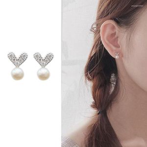 Stud -oorbellen eenvoudig hart gevormd voor vrouwen mode schattige parel oorrang dames romantische geschenken meisjes sieraden kristallen accessoires