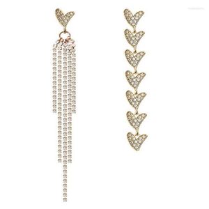Stud-oorbellen eenvoudige lange asymmetrische kwast luxe kristallen hartvormige voor vrouwen bruiloftsfeestje sieraden